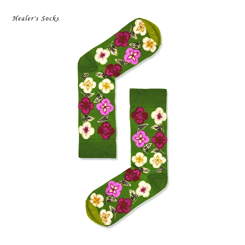 

1 pair of men and women socks cotton green Plum blossom trend marvel funny fashion art skateboard gift weed Harajuku tube socks