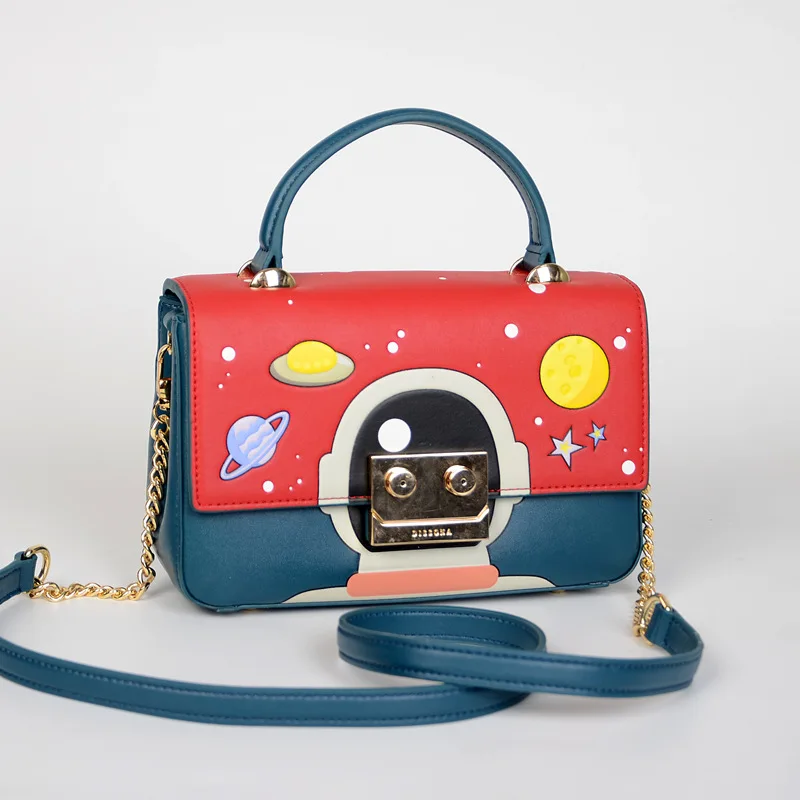 

WOMEN'S Leather Bags Bag with Chain Shoulder Handbag Robot Genuine Product Cut the Tag off Jiang Thin Film Yao Celebrity Style B