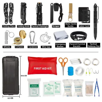 

Emergency Survival Kit 36 in 1 SOS,EDC Blanket Knife Flashlight Pliers Wire Saw for Wilderness Camping First Aid for Earthquake