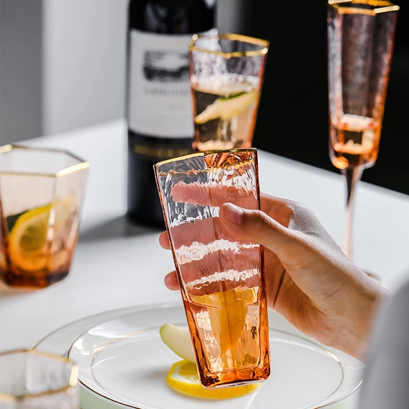 Классический Стеклянный бокал для вина, бокал для шампанского, бокал для сока, стакан для воды с золотым ободком