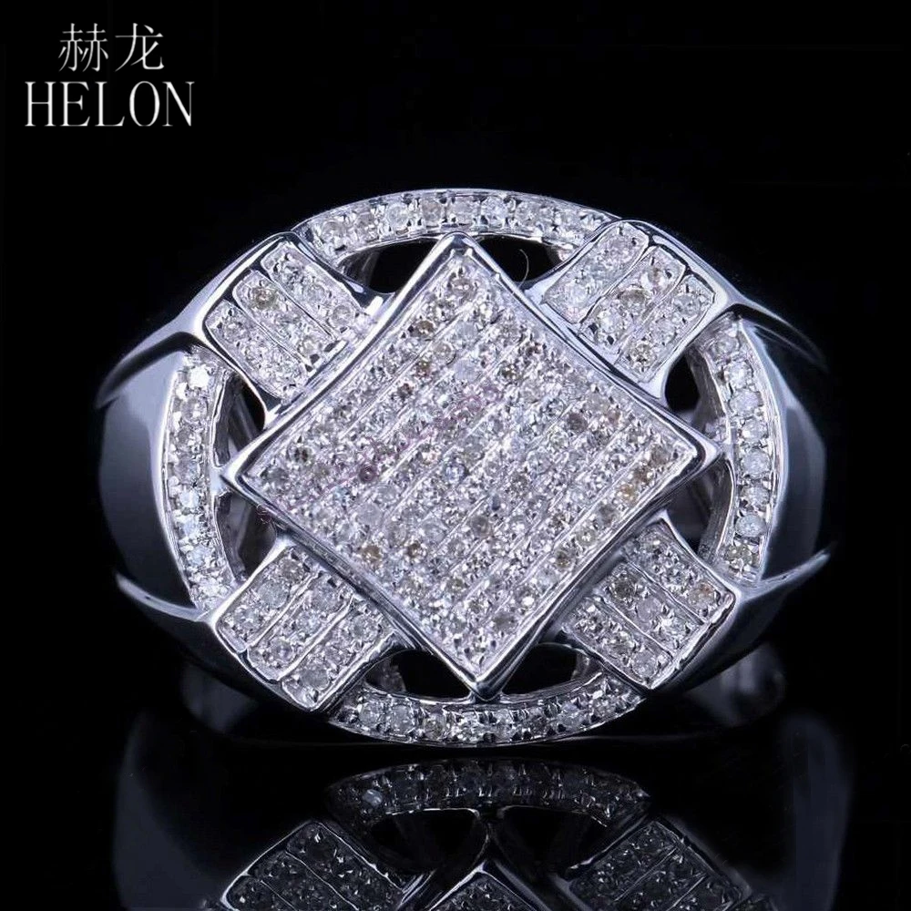 

HELON Diamond Men Ring 925 Sterling Silver 0.6ct 100% Genuine Natural Diamonds Engagement Wedding Men's Ring Band Party Jewelry