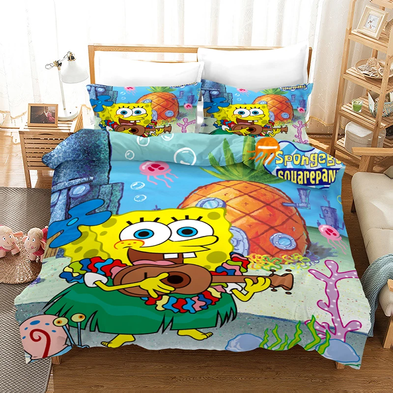 SpongeBob Bedding Set 3D Print Cartoon anima SpongeBob Duvet Cover Set Comforter Set for Kids AU/EU/US Size Set Child Bed Set