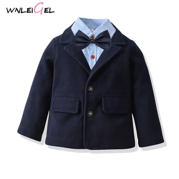

2 pieces WLG new arrival children winter cotton banquet suit jacket kids boy sriiped shirt children boy show clothes