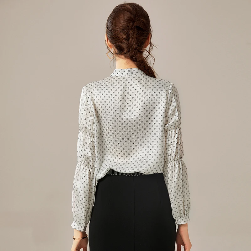 Spring Autumn Office Lady Real Silk Blouse Elegant