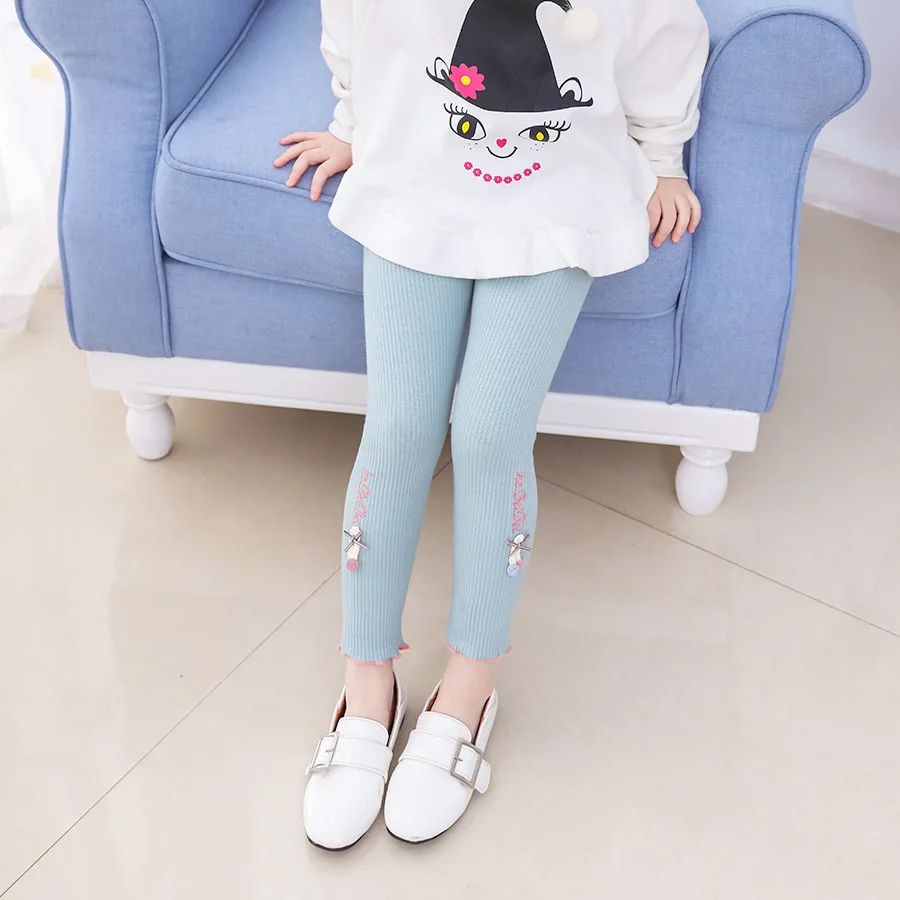 Spring Girls Base Pants Spring And Autumn Baby Solid Color Cotton Knitted Crawler Frilled Outer Wear Thin Pants