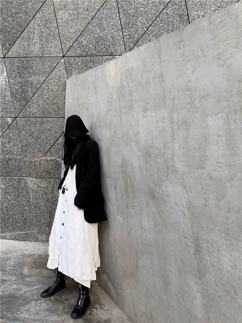 XITAO Irregular Dress Fashion New White Single Breast Full Sleeve 2020 Autumn Goddess Fan Casual Style Loose Dress ZP3683
