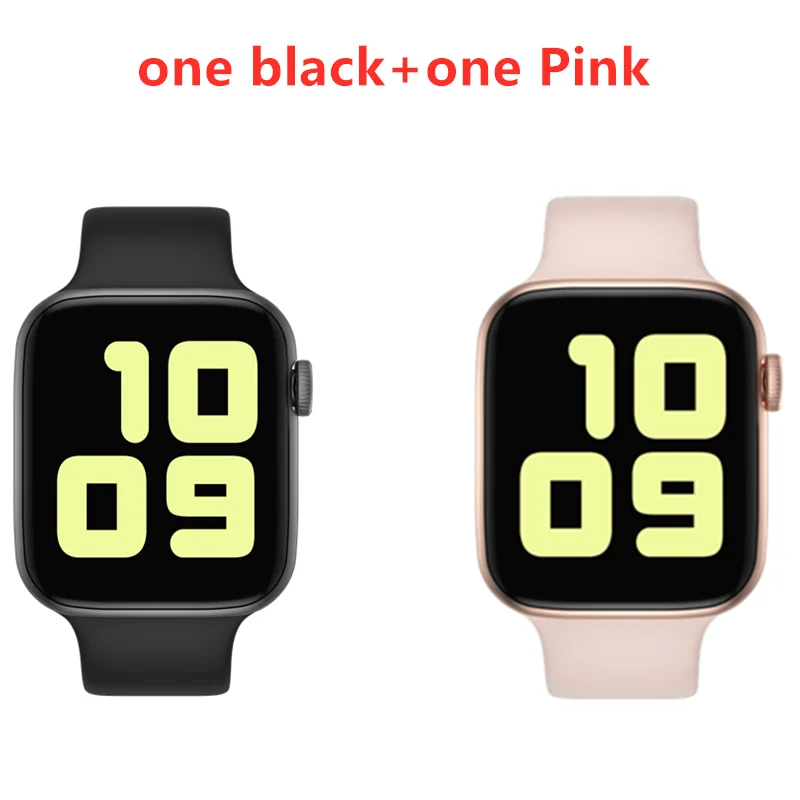 Black and pink Умные часы IWO 8 PRO T5 со сменным ремешком, серия 4 iw8, умные часы, пульсометр, кровяное давление, спортивные часы для IOS, Android, PK, W34 - Цвет: Black and pink
