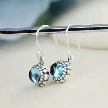 

2020 new Blue topaz flower dangle DROP earrings solid 925 sterl silver jewelry for women thai silver fine earrings