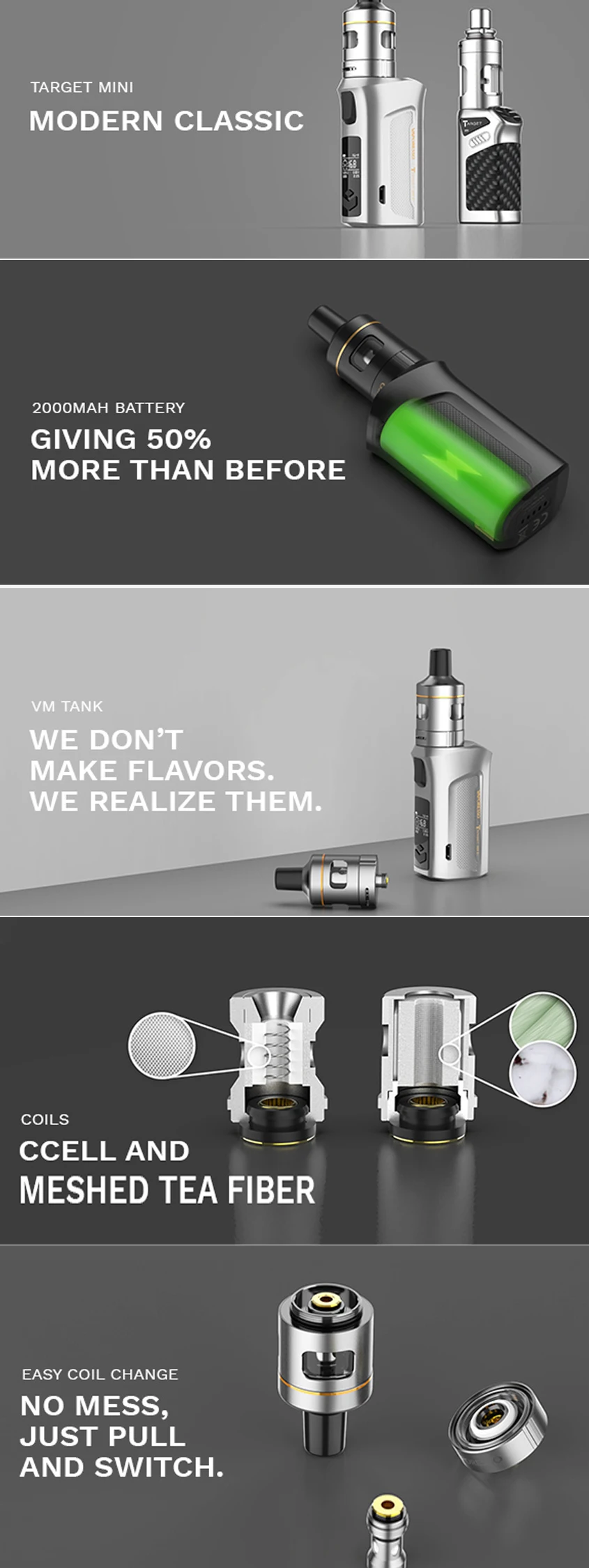 Vaporesso Target mini 2 Vape Kit with inbuilt 2000mAh battery 50W Electronic Cigarette Mod & 22mm VM Tank 2ml E-cig Kit