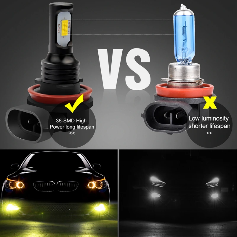LEDYOTRY H11 H8 H9 LED Fog Light Bulbs - 22000LM, 6500K Cool White, With Turbo Cooling Fan, Pack Of 2