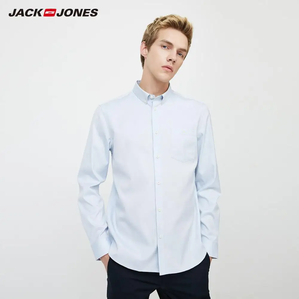 Мужская Базовая рубашка JackJones 100% хлопок с вышивкой и длинными рукавами 220105525 |
