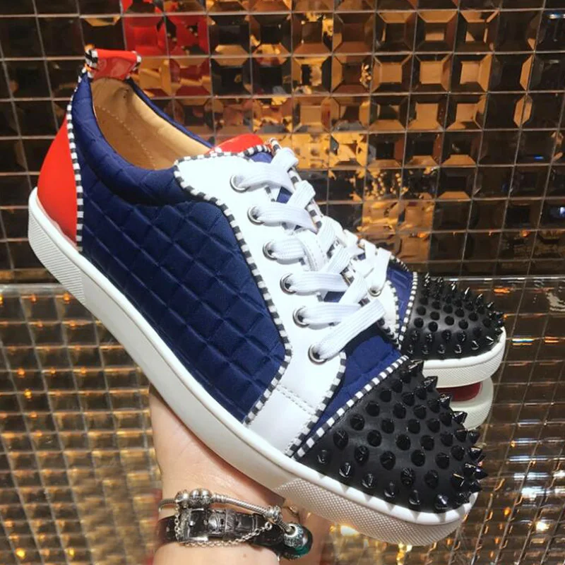 

NEW 2019 Designer Sneakers Red Bottom shoe Low Cut Suede spike Luxury Shoes For Men and Women Shoes Party Wedding crystal Leather Sneakers (With Box,Dust Bag)