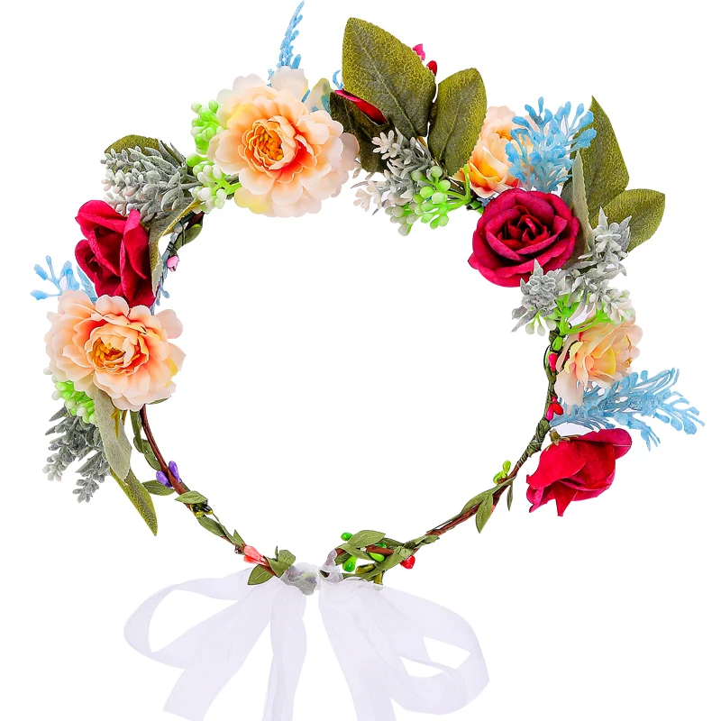 Свадебная Цветочная корона, свадебная повязка на голову, цветочный венок для волос с лентой для беременных девушек, головные уборы, аксессуары для волос для женщин