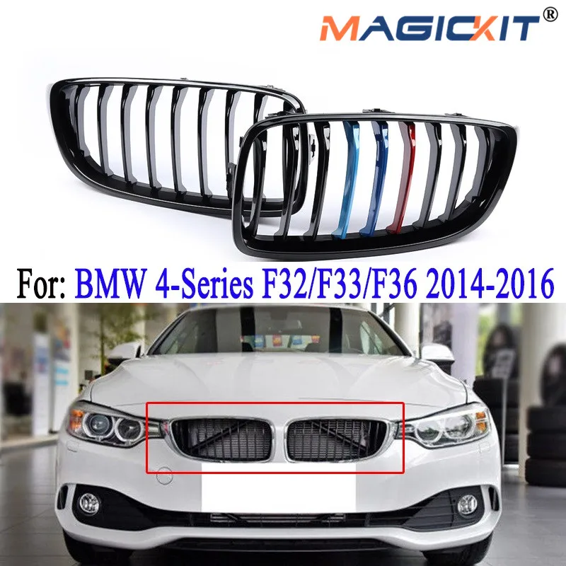 Magicfit 1 пара глянцевые черные + M Цветные передние почечные грили для BMW 4 Series F82 F80 F32