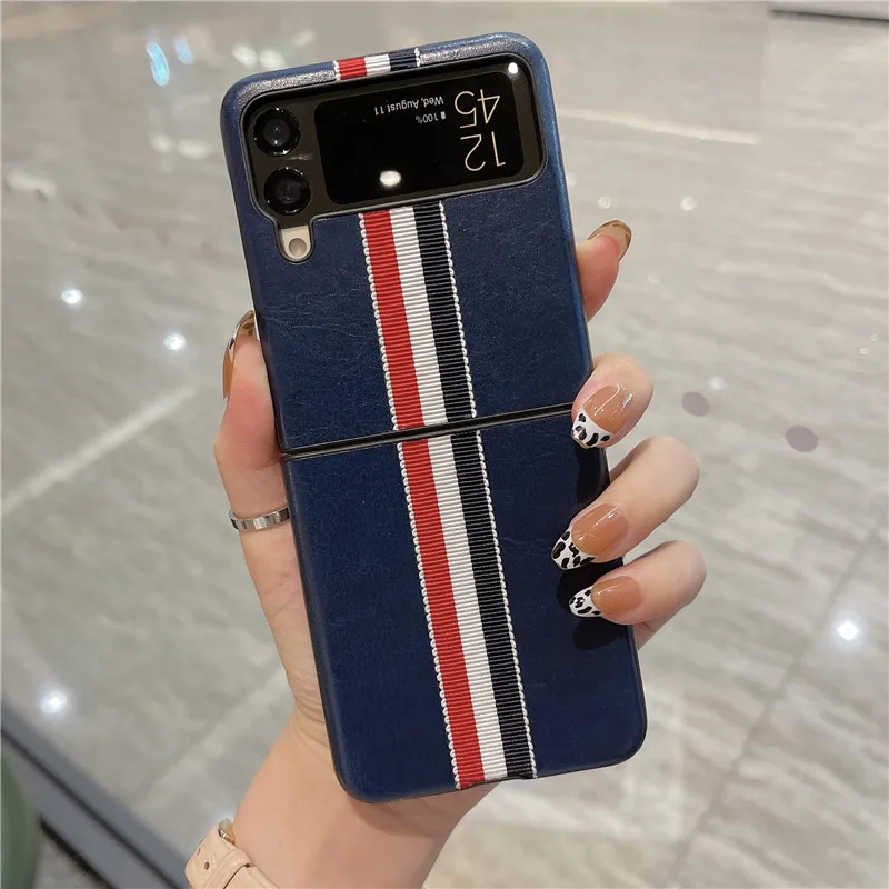 case for galaxy z flip3 2021 Fashion stripe Litchi grain Cross pattern case for Samsung Galaxy Z Flip 3 Cover Anti-knock luxury leather Cases for Flip3 case for samsung z flip 3