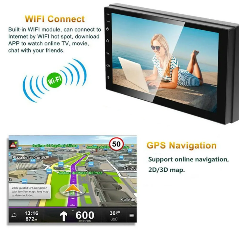 Android 8,1 автомобильный стерео Gps навигатор радио плеер двойной Din Wifi 7 дюймов с 5 точками емкостный сенсорный экран