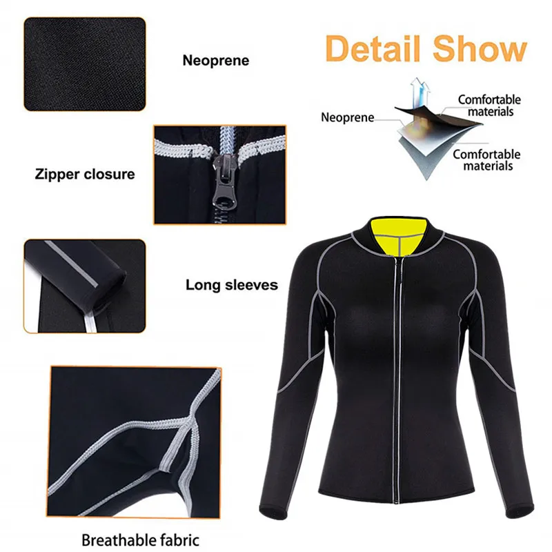 Sexy Women Seamless Yoga Top Sport Zipper Long Sleeve Yoga Shirt for Neoprene sweat sauna Quick Dry Breathable Gym Fitness Shirt