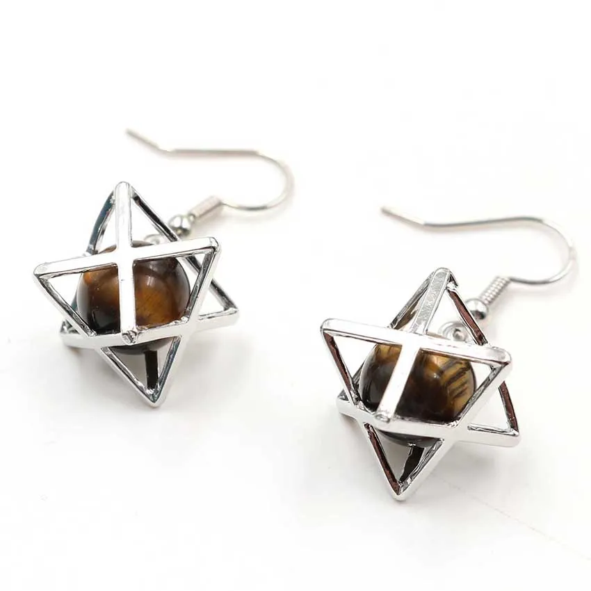 FYSL Silver Plated Merkaba Star Point Many Colors Quartz Stone Dangle Earrings for Women Transfer Lucky Gift Jewelry