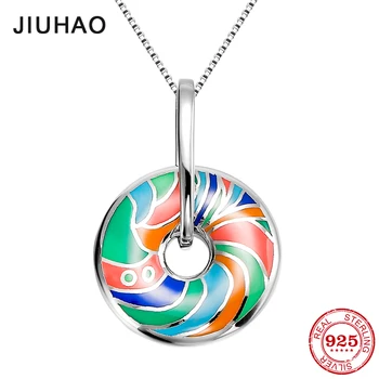 

2020 Round shape Colorful Enamel Pendant Necklaces jewelry For Women Party Fashion 925 Sterling Silver Necklace Valentine's Day