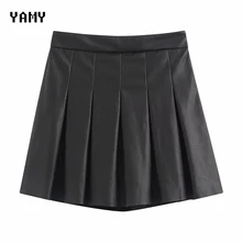 Новая женская юбка из искусственной кожи с высокой талией, повседневная плиссированная юбка из искусственной кожи, Женская юбка zoravicky, зимняя черная юбка, низ