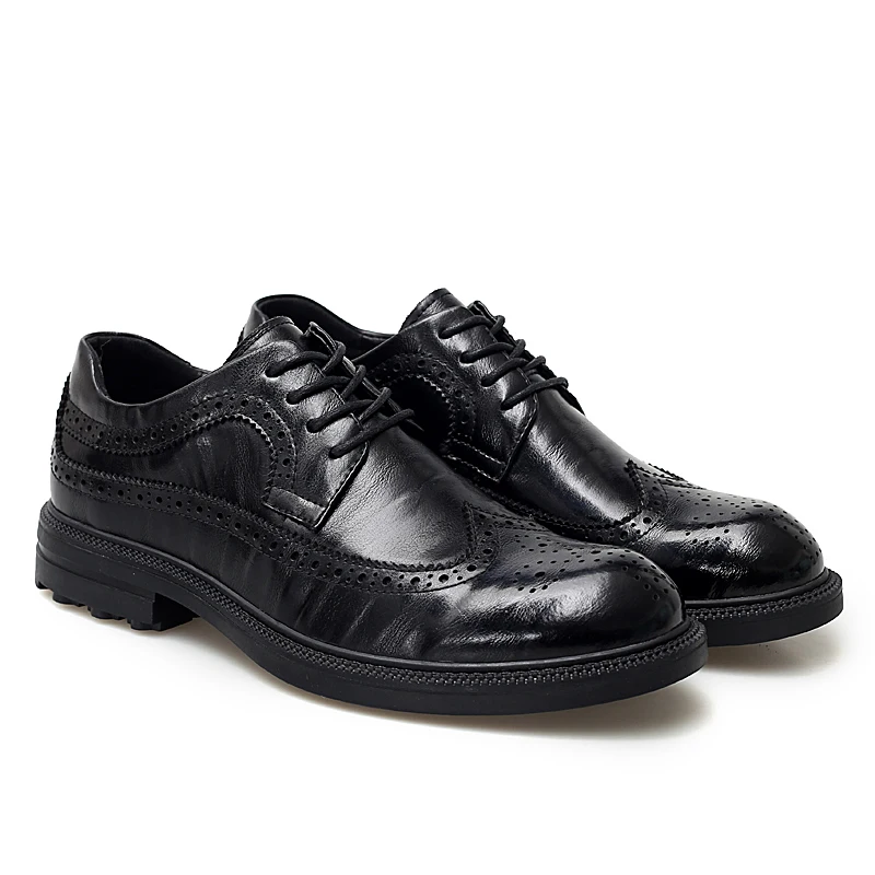 MVVT/обувь из натуральной кожи с модным принтом; Мужские модельные туфли в деловом стиле; обувь с перфорацией типа «броги» в британском стиле; мужские туфли-оксфорды без застежки