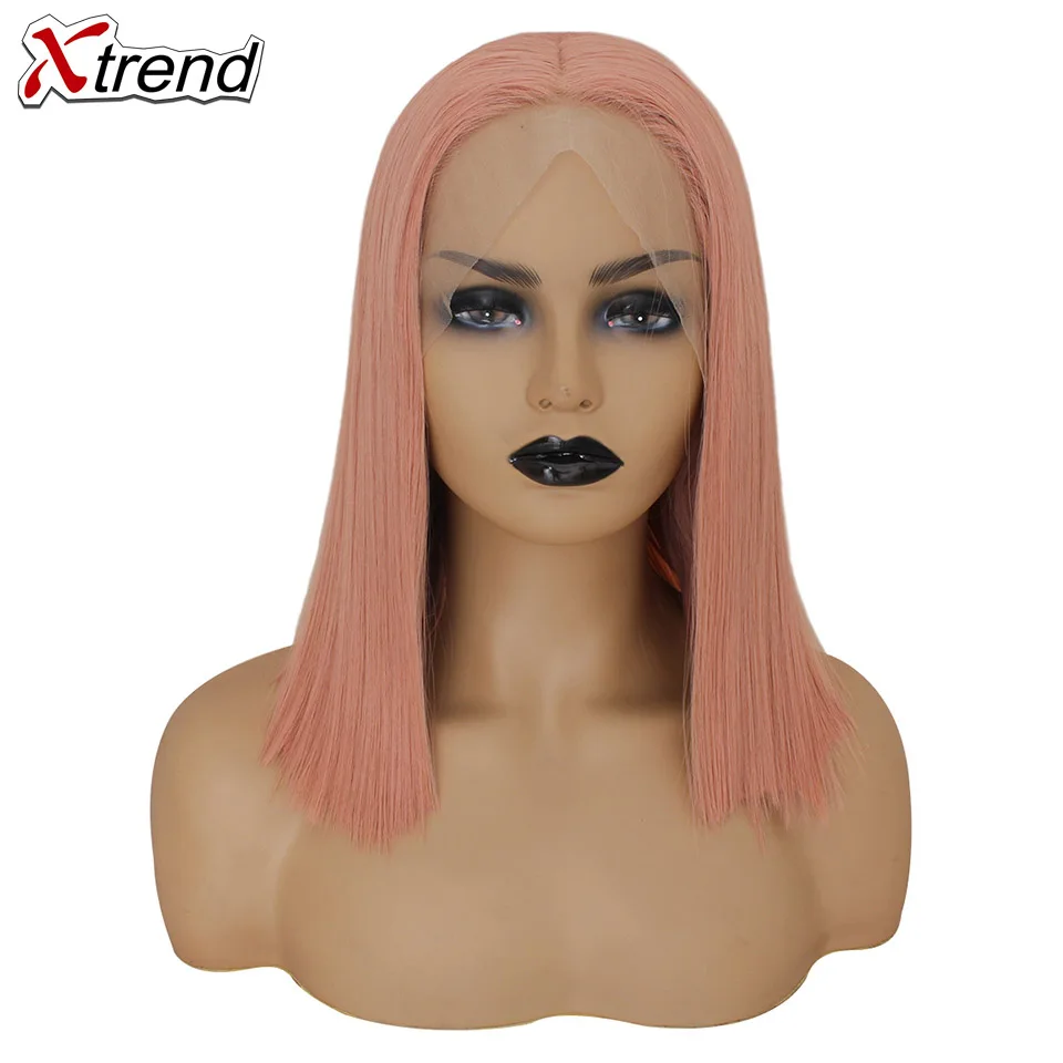 Xtrend прямой синтетический парик на кружеве средняя часть черный блонд цвет 14 дюймов боб парики для черных женщин Омбре парик - Цвет: TBUG