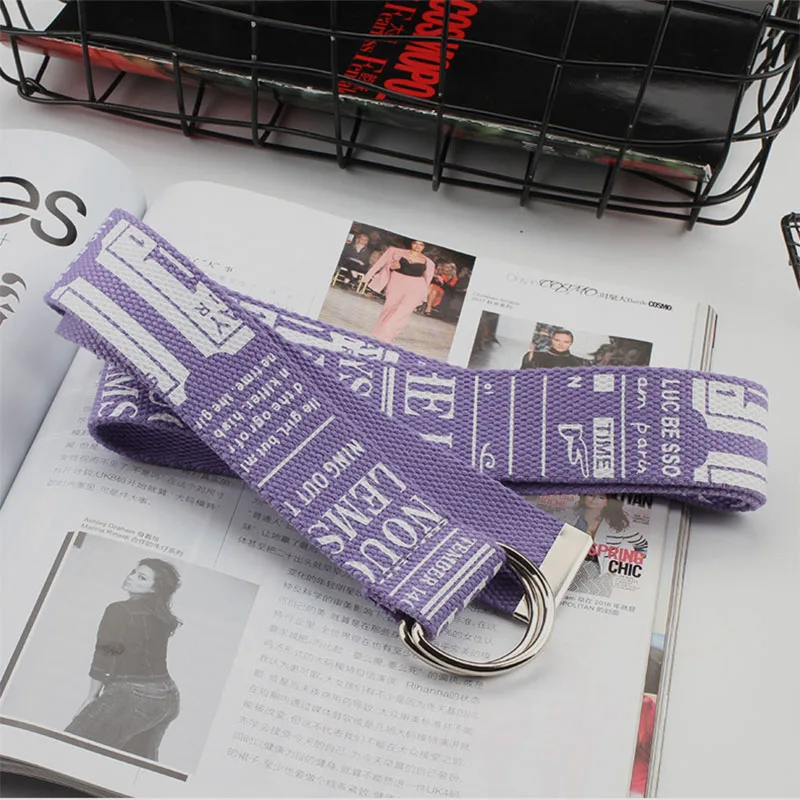 Purple poster 24 стиля, унисекс, холщовые ремни с буквенным принтом, d-образное кольцо, двойная пряжка, панковский ремень на талию, для женщин, мужчин, подростков, длинный широкий белый ремень - Цвет: Purple poster