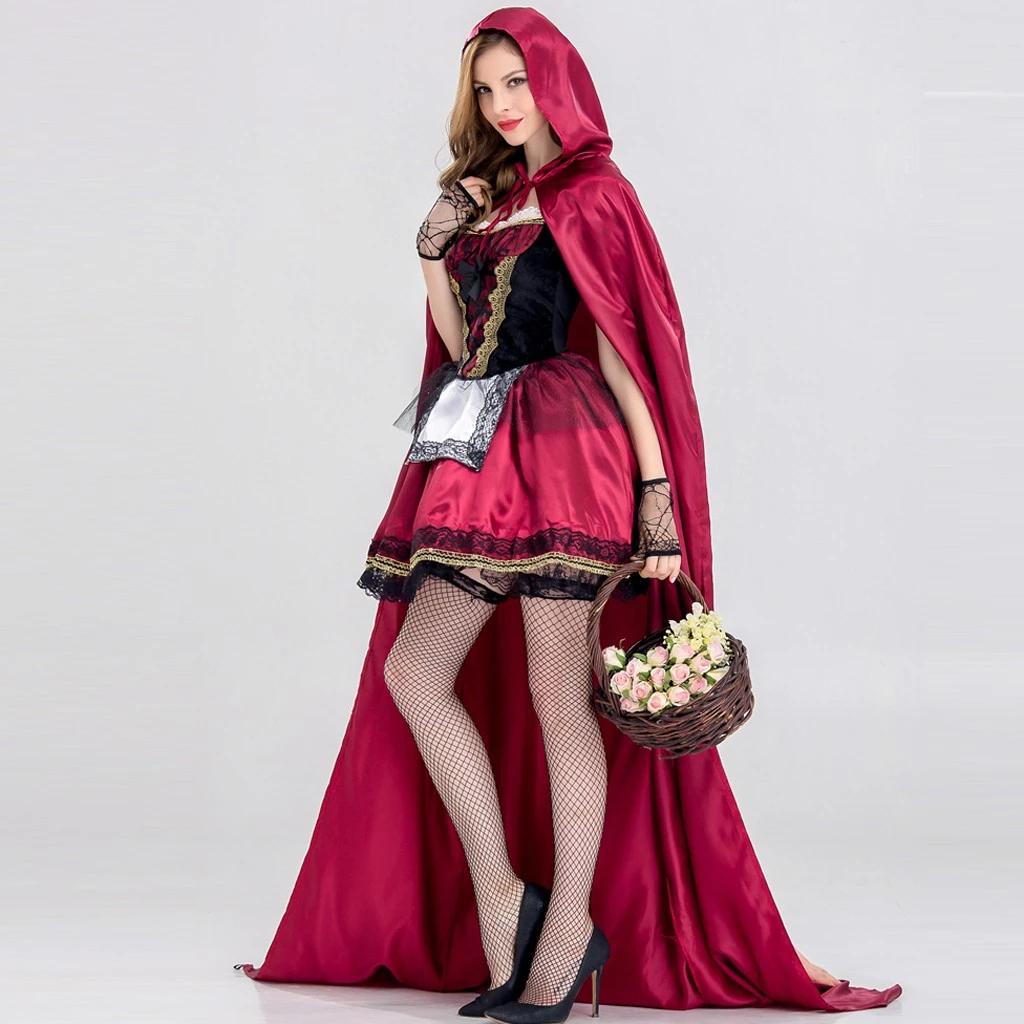 Halloween Dress 2019 Top Women 2 Piece Gothic Little Girls Red-Cap Hooded Party Costume Cosplay Mini Dress Ladies 902