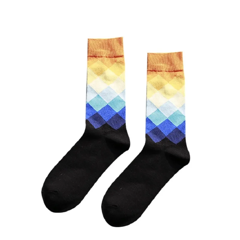 

ins Harajuku street bf wind Hip-hop lattice socks couple Skateboard Cotton color Gradient calcetines Casual British style