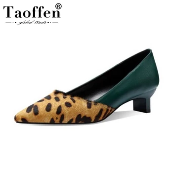 

Taoffen Genuine Leather Pumps Leopard Shoes Women Pointed Toe High Quality Elegant Female Pumps Footwear Size 33-40