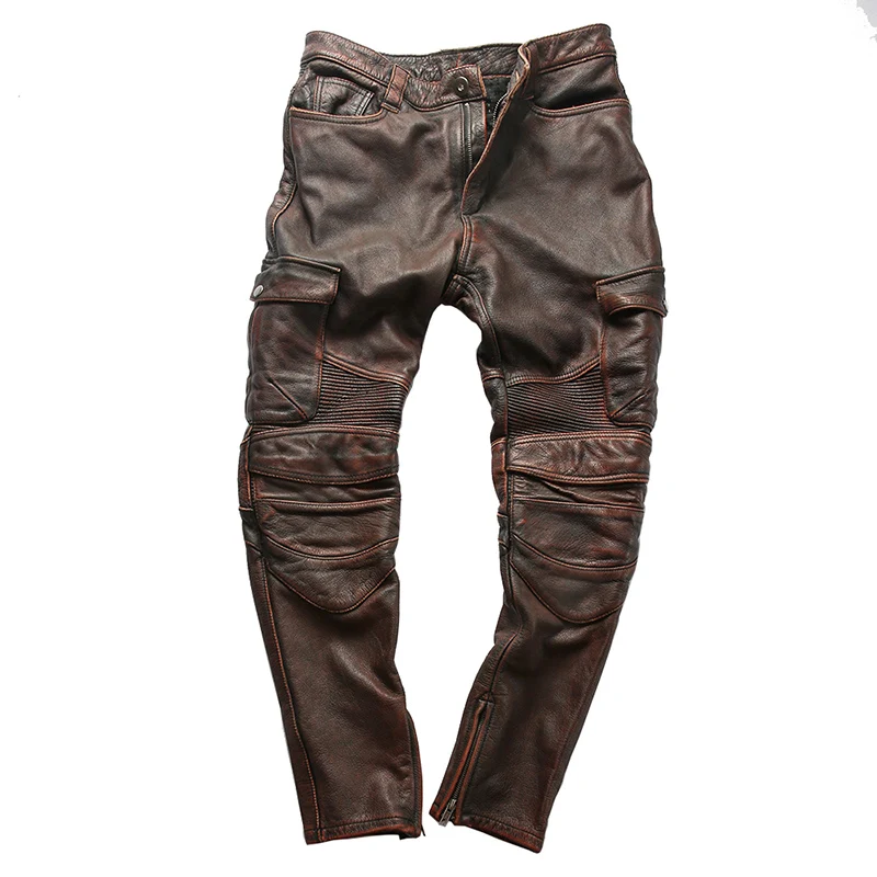 Echt Koe Leer Motorfiets Rider Broek Vintage Stijlvolle Rundleer Broek 4 Kleuren Echt Koe Leer Motorfiets Rider Broek Vintage Stijlvolle Rundleer Broek 4 Kleuren