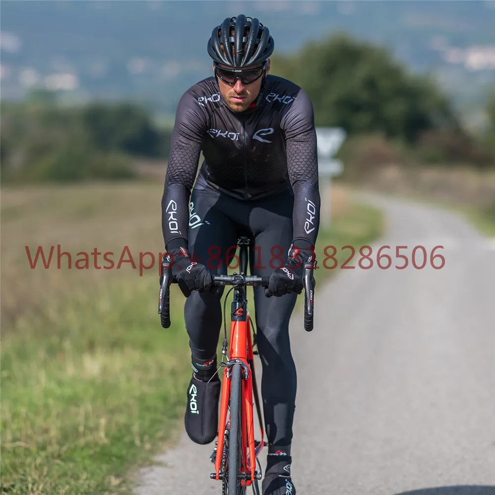 Winter men cycling jersey set EKOI long sleeve fleece warm thermal bike clothes triathlon suit team custom bicycle equipment