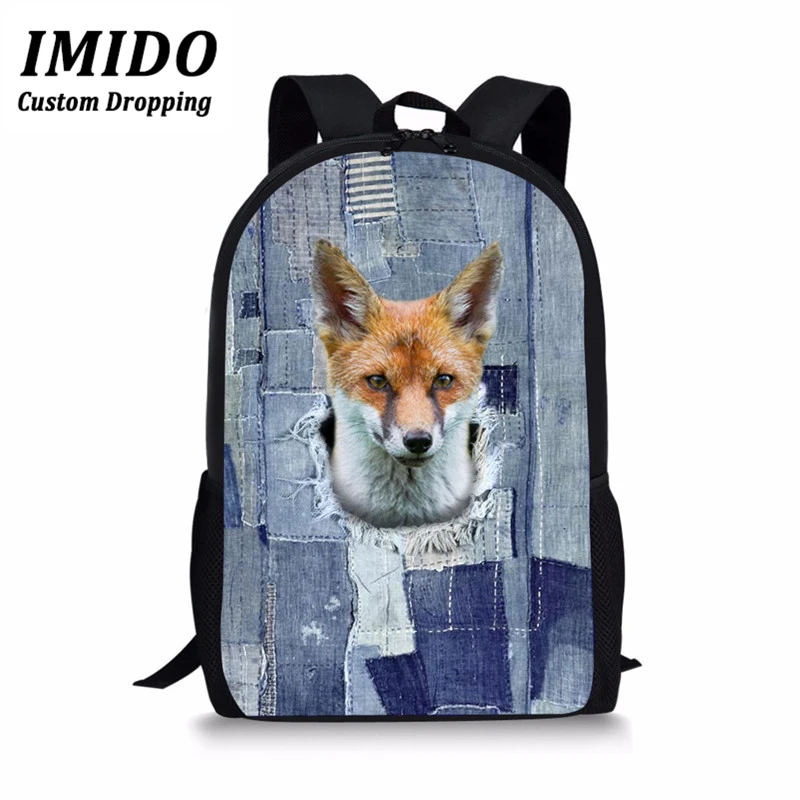 IMIDO,, Джинсовый Рюкзак с лисой для детей, для учеников начальной школы, рюкзаки на заказ, Mochilas, рюкзак с животными для девочек-подростков, школьные сумки - Цвет: CC7079C
