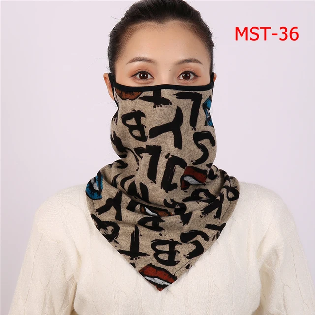 2021 Winter Face Mask Scarf Women Ring Neck Scarves Foulard Cotton Feeling Warm Fashion Print Men Outdoor Sport Unisex Bandana MST-36