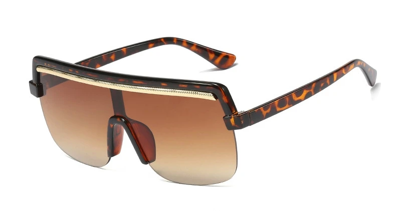 45823 негабаритных один объектив цепи половина рамки солнцезащитные очки для мужчин и женщин Модные Оттенки UV400 Винтаж glassure - Цвет линз: C13 leopard tea