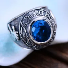 Кольцо с тотемом из стерлингового серебра 925 пробы с синтетическим синим кристаллом для мужчин