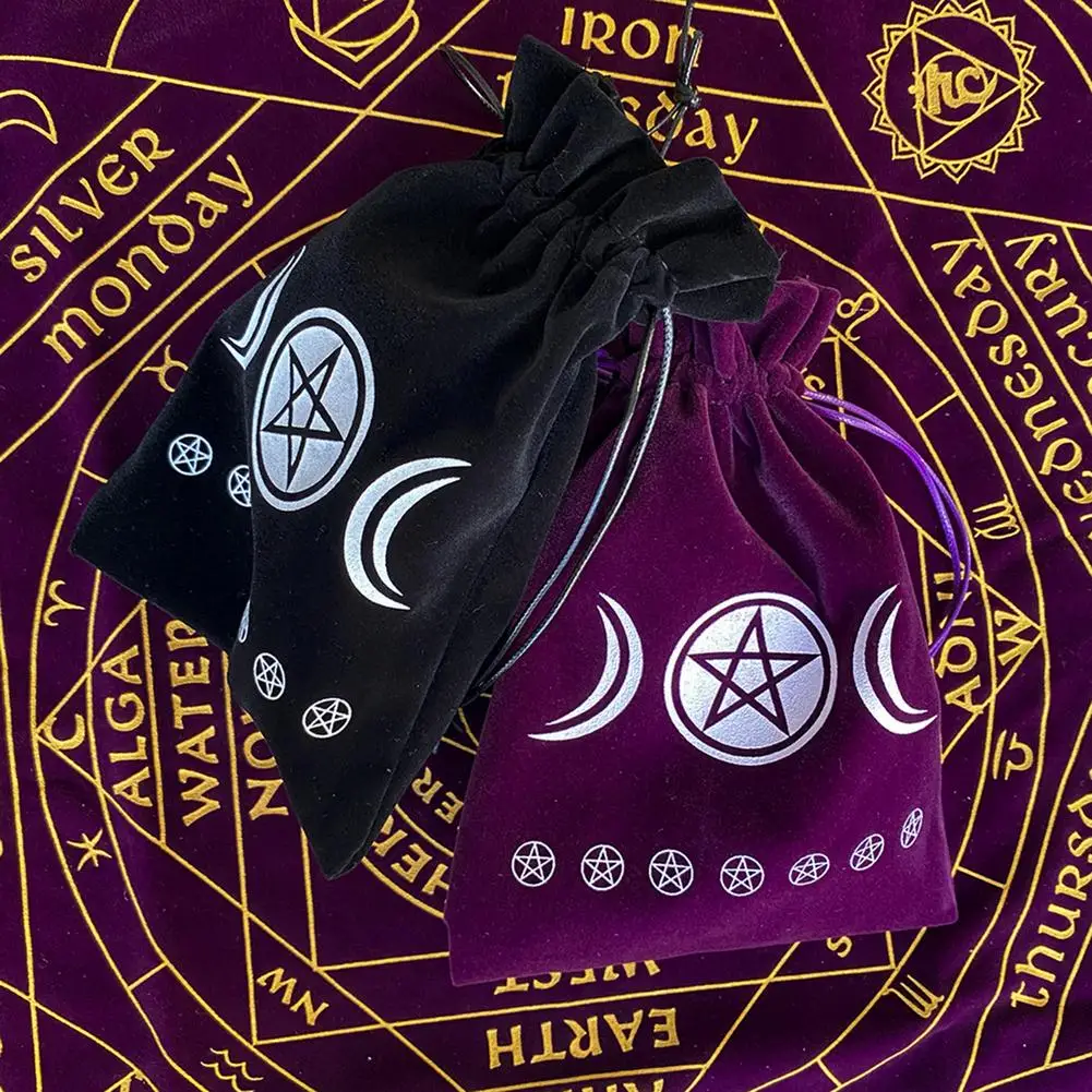 

13x18CM Thick Velvet Tarot Storage Bag Star Moon Pattern Protective Card Board Game Embroidery Drawstring Bag