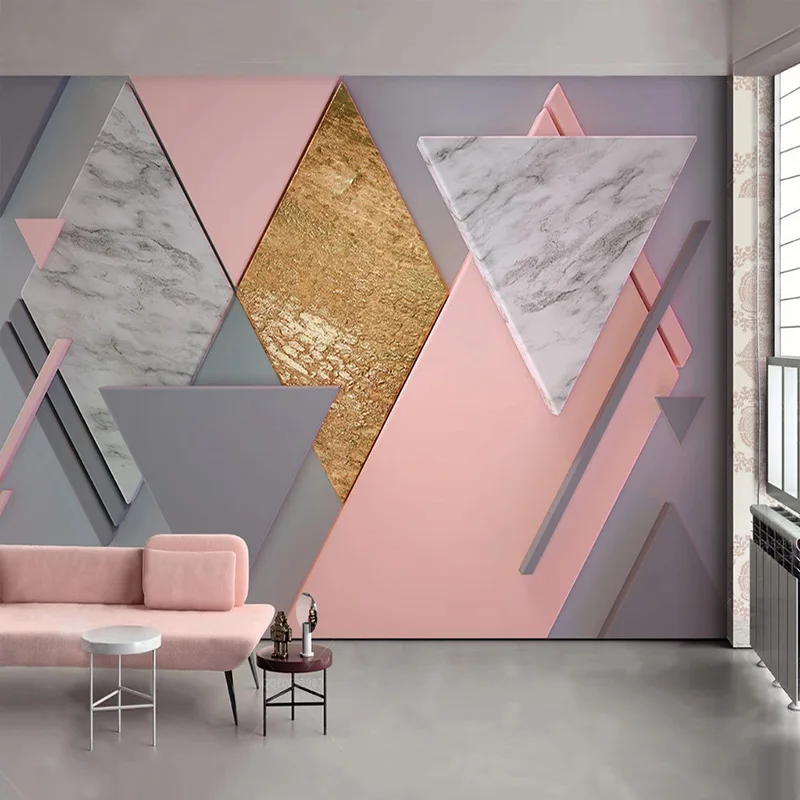 Custom Photo Wallpaper 3D Nordic Style Pink Rhombus Geometry Murals Living Room Bedroom Wall Painting Papel De Parede Fresco |