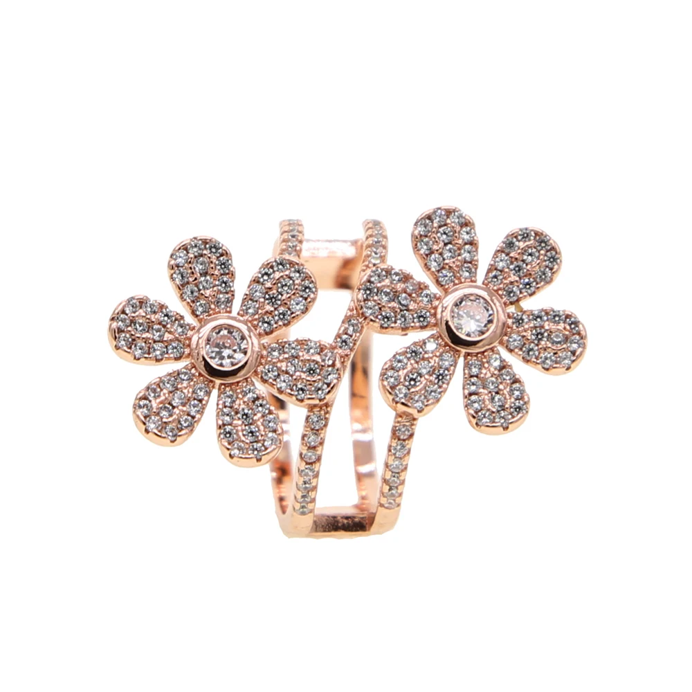 Модные украшения для пальцев Micro Pave кубический цирконий камни розовое золото Маргаритка цветок Весна большие открытые кольца для женщин