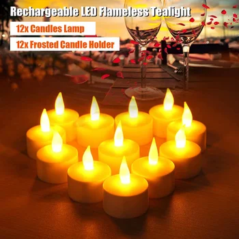 

12Pcs Rechargeable LED candle Flameless Tea Light Electric Lamp ABS Valentine Wedding Church Table Christmas Halloween DIY Decor