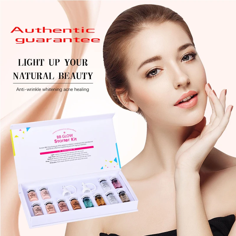 

Korean Makeup BB GLOW Ampoule Meso Whitening Serum Starter Kit Mix Shades Brightening Foundation Acne Healing Treatment Cream