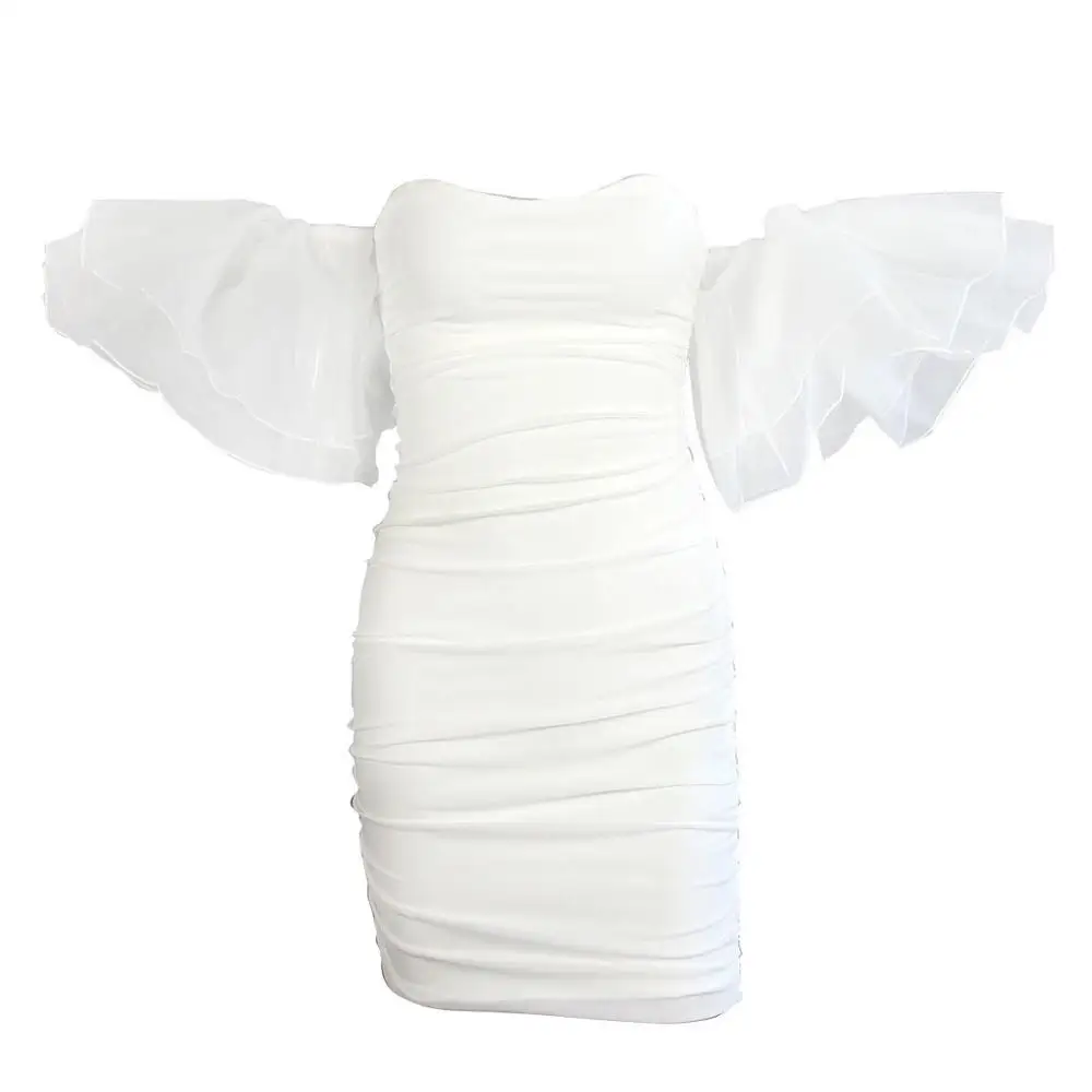 Белый Party Sexy Dress Women Summer Dresses Ruffle Collar Bandage Elegant Celebrity Ladies Vestidos - Цвет: Белый