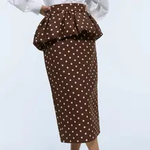 Новинка года, модная женская офисная юбка в горошек цвета хаки с оборками, Лоскутная деловая уличная одежда, облегающая одежда