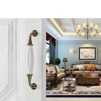 White Ceramic Door Handles European Antique Furniture Handles Drawer Pulls Kitchen Cabinet Knobs and Handles