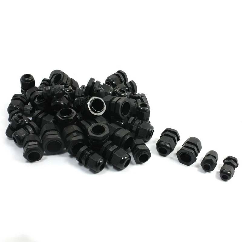 

50PCS PG7 PG9 PG11 PG13.5 PG16 Black Plastic Waterproof Cable Glands