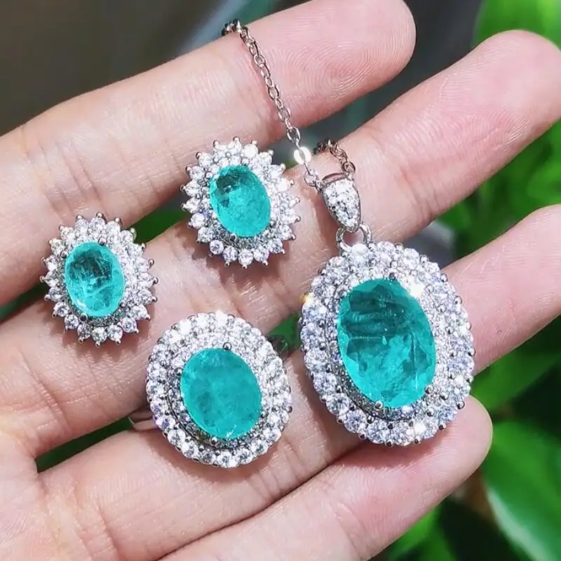 2022 New Brazil Lake Blue Paraiba Tourmaline Stone Suit Long Pendant