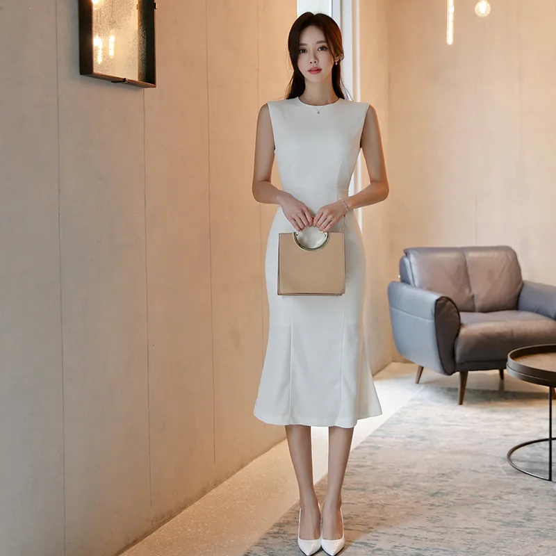 

Dress 2019 Summer New Style Debutante WOMEN'S Dress Crew Neck Mid-length Sheath Flounced Skirt