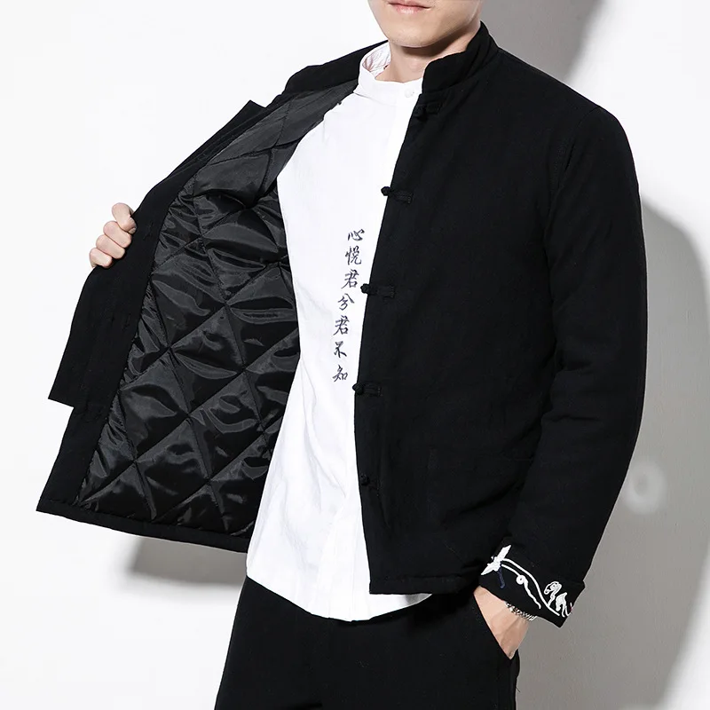 New Style Chinese-style Cotton-padded Jacket Large Size Frog Chinese Costume Nation Warm Clothes Thick Embroidered Coat Men