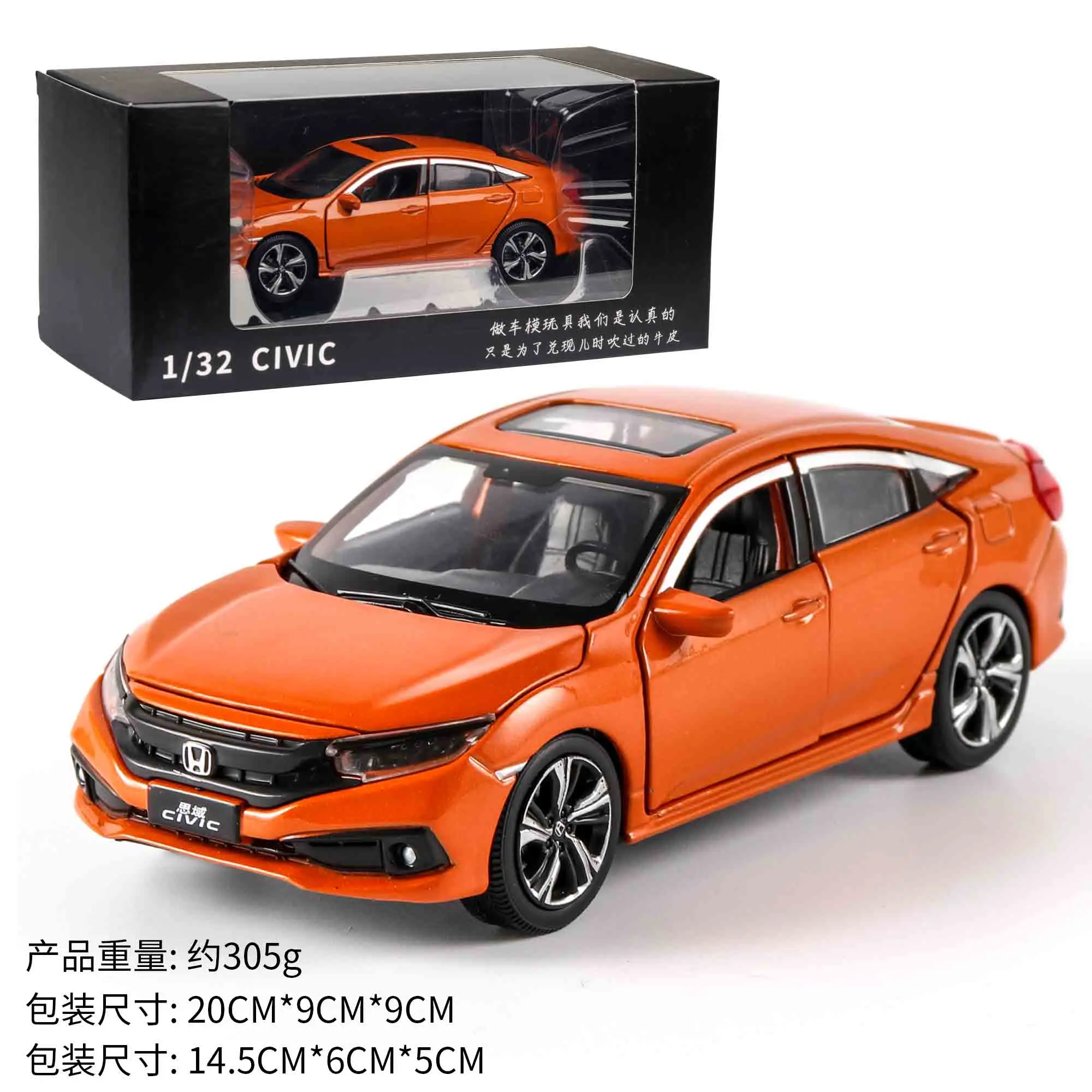 1:32 HONDA CIVIC Diecasts& Toy Vehicles модель автомобиля со звуковым светом коллекционная машинка Игрушки для мальчиков подарок для детей литая под давлением игрушка с огоньками - Цвет: Orange with box