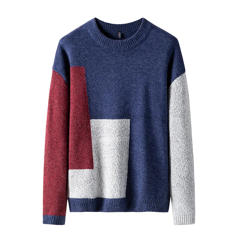 2019 Autumn New Round Neck Men's Sweater Stitching Hit Color Men's Korean Version of The Sweater Fashion Casual Sweater Sweater 2019 Autumn New Round Neck Men's Sweater Stitching Hit Color Men's Korean Version of The Sweater Fashion Casual Sweater Sweater